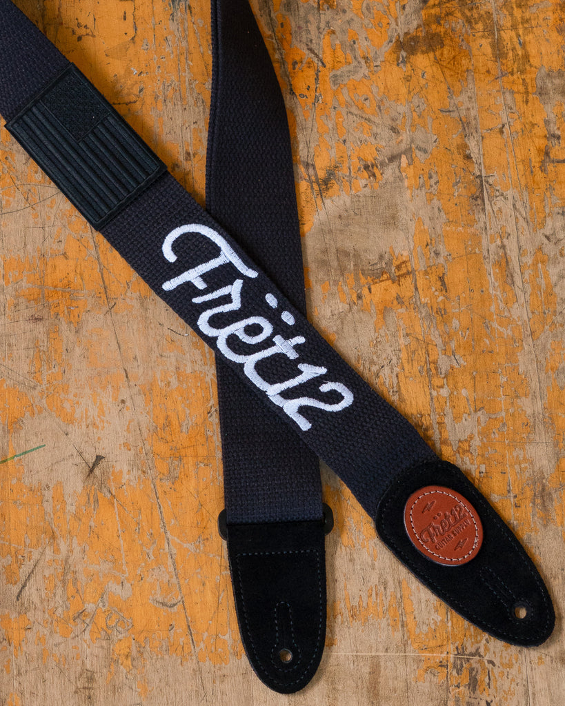 FRET12 OLD GLORY FLAG ALL BLACK GUITAR STRAP - SCRIPT LOGO