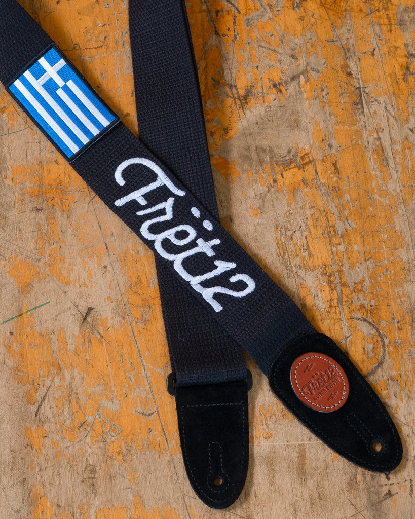 FRET12 GREECE FLAG GUITAR STRAP - SCRIPT LOGO