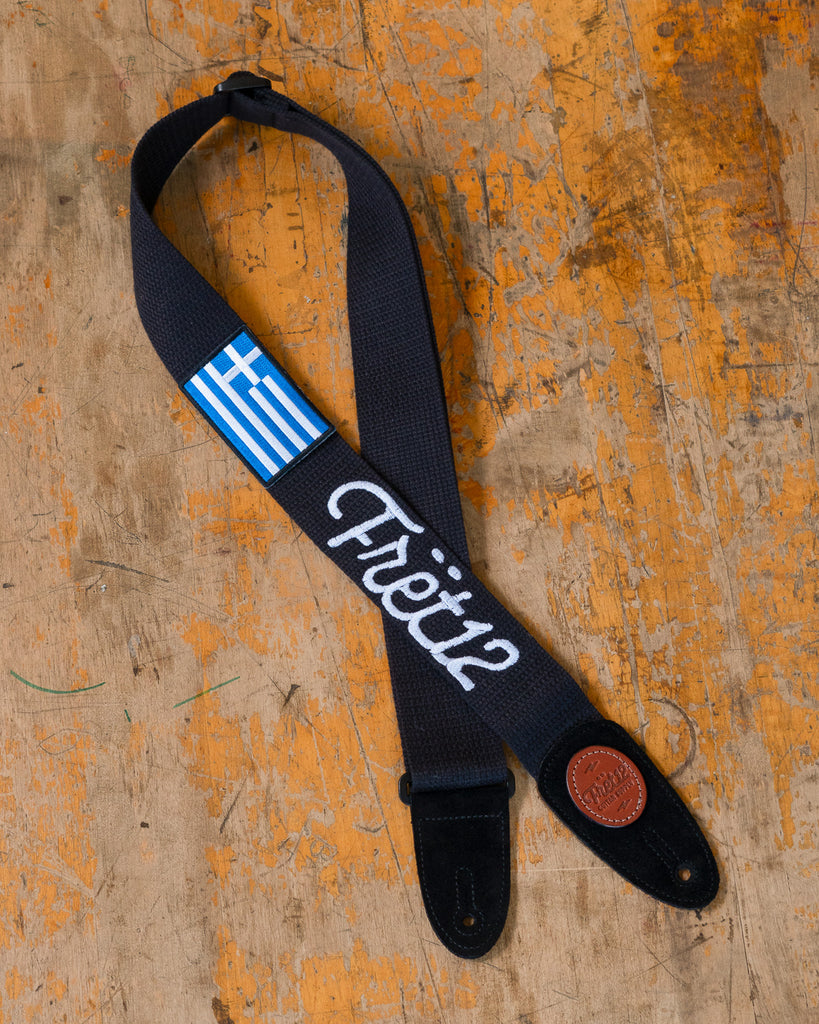 FRET12 GREECE FLAG GUITAR STRAP - SCRIPT LOGO