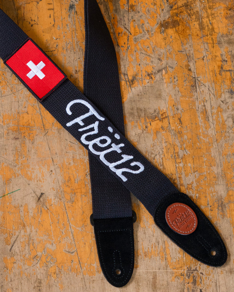 FRET12 SWITZERLAND FLAG GUITAR STRAP - SCRIPT LOGO