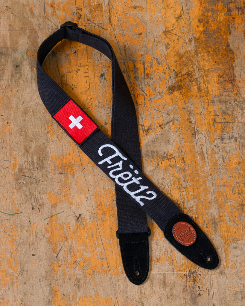 FRET12 SWITZERLAND FLAG GUITAR STRAP - SCRIPT LOGO